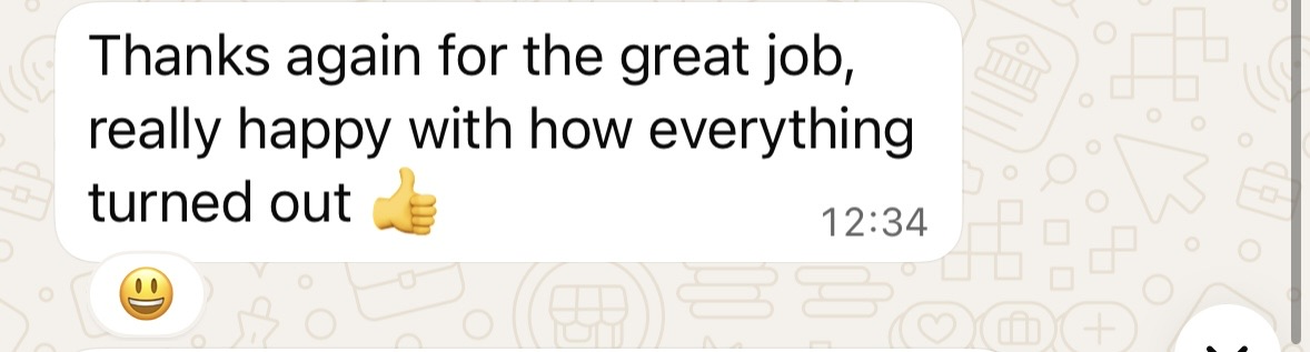 WhatsApp testimonial - Thanks again for the great job