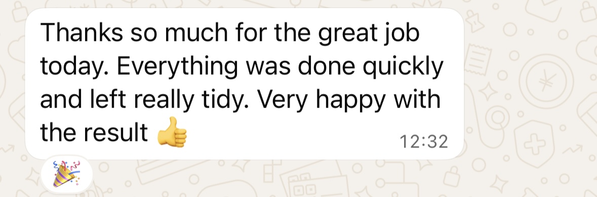 WhatsApp testimonial - Thanks so much for the great job