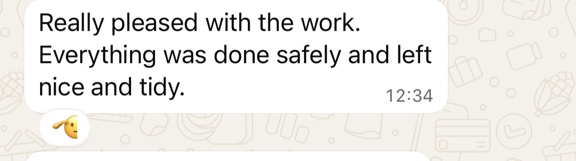 WhatsApp testimonial - Really pleased with the work